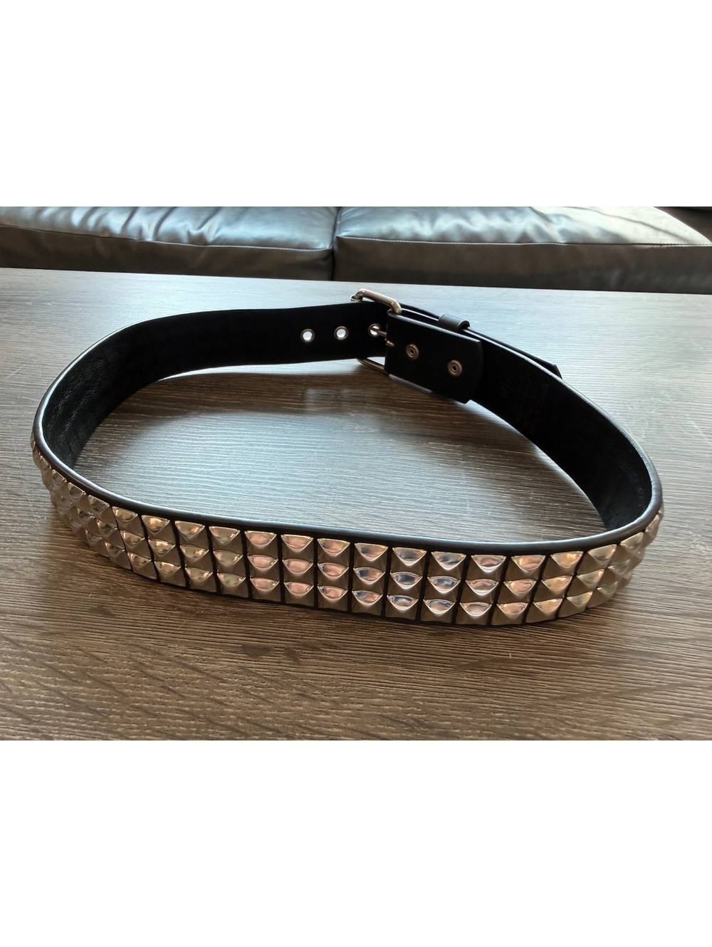 Black Studded Punk Rock Belt Silver Pyramid Studs Wide Faux Leather 41” Unisex